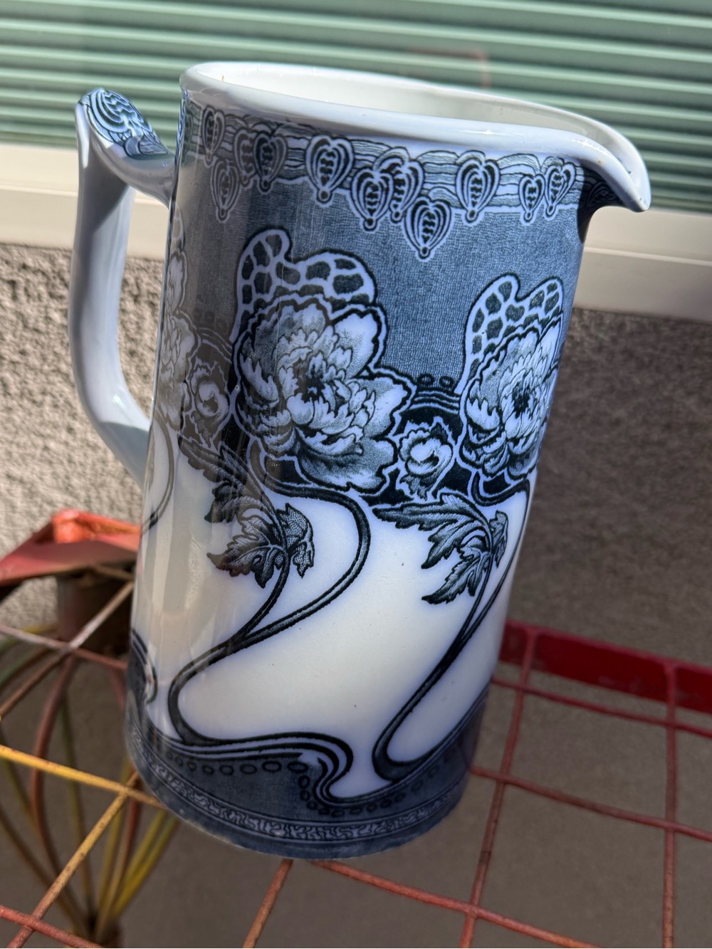 Antique c.1910 F. Winkle Kelmscott Art Nouveau Blue White Pitcher Colonial
